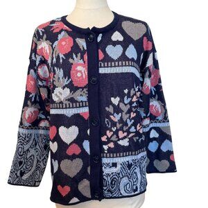 Coldwater Creek Womens Cardigan Sweater PL Heart Floral Cottagecore Grannycore